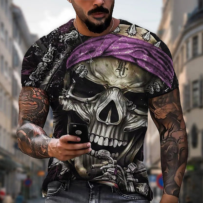 2024 Vintage Skull Graphic Printed T Shirts Fashion Men's Tops Clothing Quick Drying Fitness Sports T-Shirt Plus Size Street Tee - OnlineshopLand