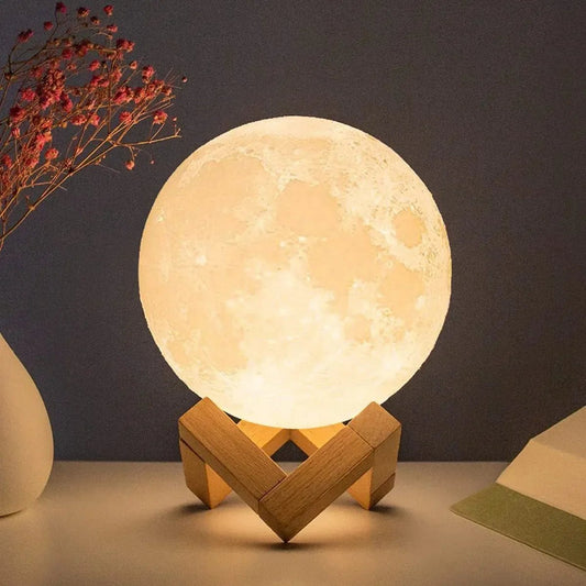 8cm Moon Lamp LED Night Light Battery Powered With Stand Starry Lamp Bedroom Decor Night Lights Kids Gift Moon Lamp - OnlineshopLand