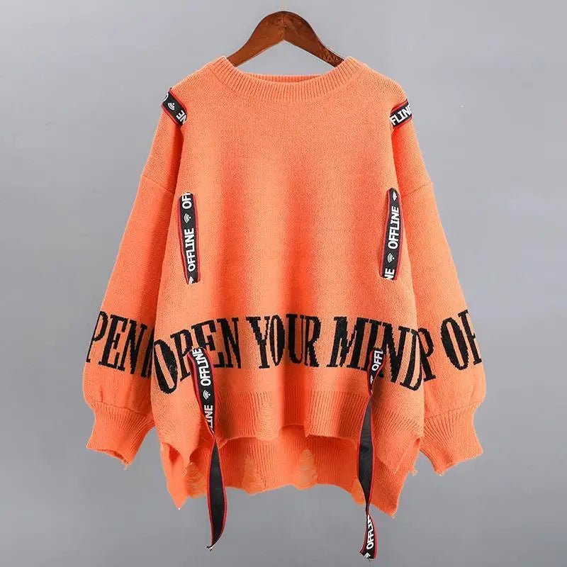 Autumn Winter Street Style Letter Spliced Jumpers Ladies Loose Casual - OnlineshopLand