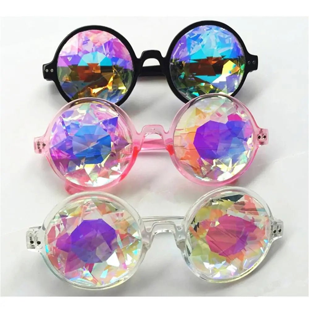 Kaleidoscope Eyewears Women Retro Rave Festival Round Sunglasses Men Nail Holographic Mosaic Prism Sun Glasses Party Cosplay - OnlineshopLand