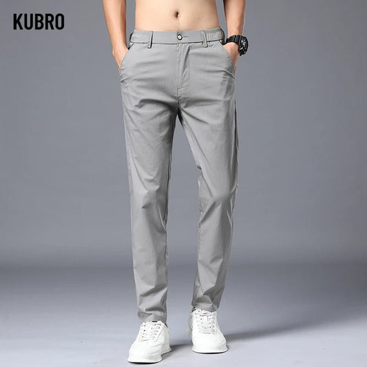 KUBRO 2024 Summer Men's Casual Pants Slim Pant Straight Thin Trousers Male Fashion Stretch Jogging Elastic Breathable Sweatpants - OnlineshopLand