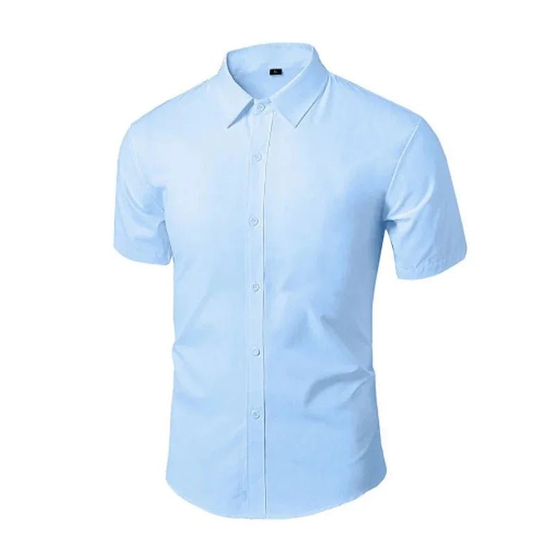 Men Daily Casual White Shirts Short Sleeve Button Down Slim Fit Male Social - OnlineshopLand