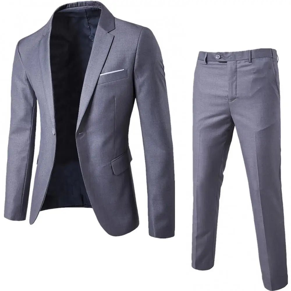 Men Suits Solid Color Long Sleeve Lapel Slim Button Business Suit Blazer Sets - OnlineshopLand
