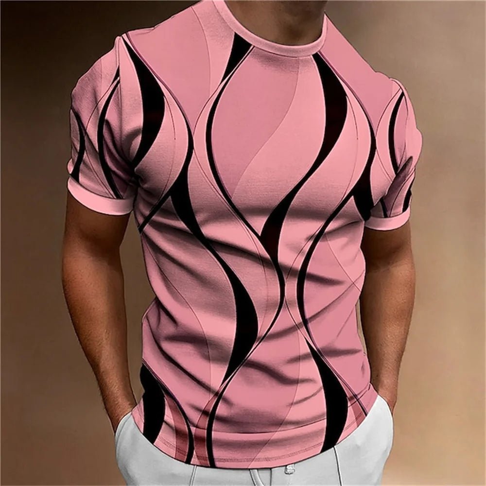 New Men's T-shirt 3D Striped Print Sweatshirt Tops Summer O Neck Casual l - OnlineshopLand