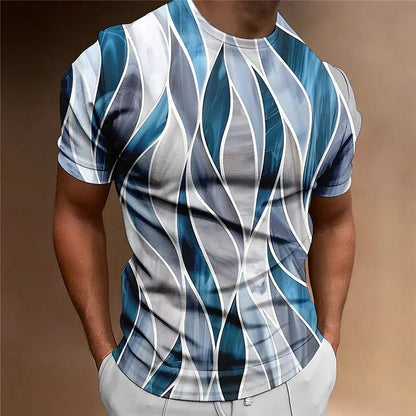 New Men's T-shirt 3D Striped Print Sweatshirt Tops Summer O Neck Casual l - OnlineshopLand