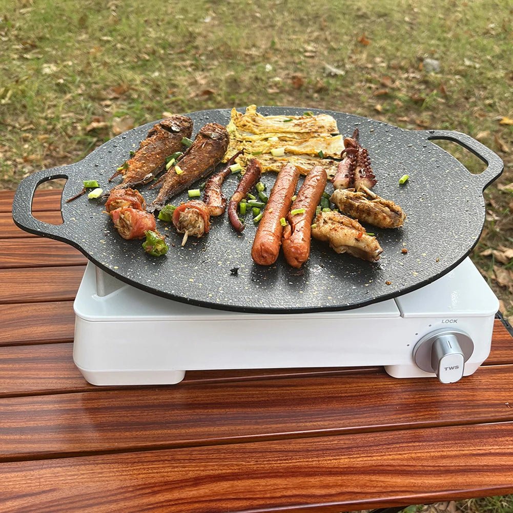 Outdoor Grill Pan Korean Roastig Frying Pan Non-stick Barbecue Plate Induction Cooker BBQ Baking Tray Camping Kitchen Bakeware - OnlineshopLand