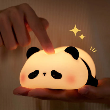 Panda LED Night Light Cute Silicone Night Light USB Rechargeable Touch Night Lamp Bedroom Timing Lamp Decoration Children's Gift - OnlineshopLand