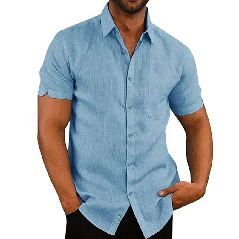 Shirts for Men Casual Short Sleeved Shirts Blouses Solid Turn-Down Collar - OnlineshopLand