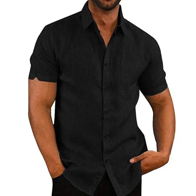 Shirts for Men Casual Short Sleeved Shirts Blouses Solid Turn-Down Collar - OnlineshopLand