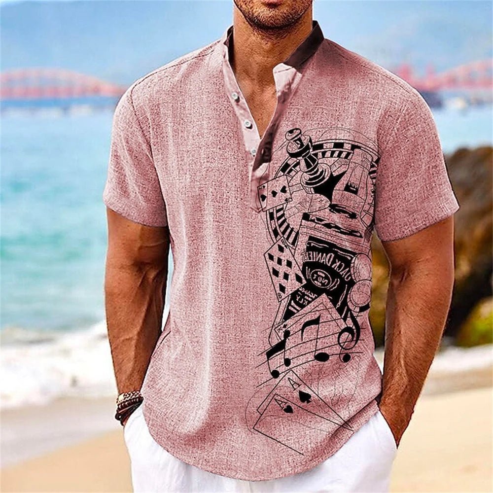 Summer Men Henley Shirt Short Sleeve Tops 3d Great Voyage Graphic - OnlineshopLand