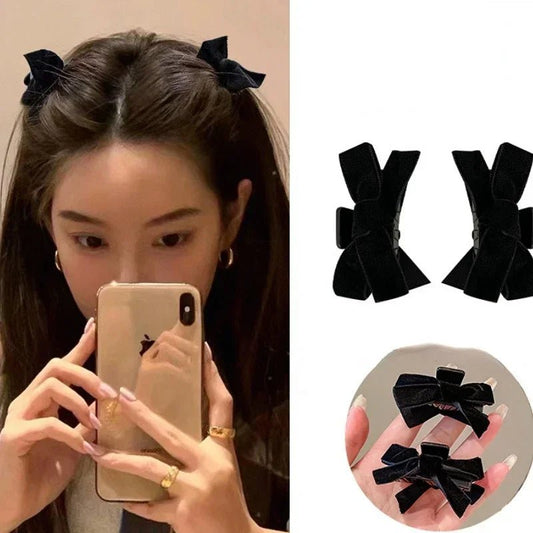Sweet Black Red Bow Small Hair Claw Clip Princess Velvet Bow Hair Clip Claw Clamp Headwear Girls Women Korean Hair Styling Tools - OnlineshopLand