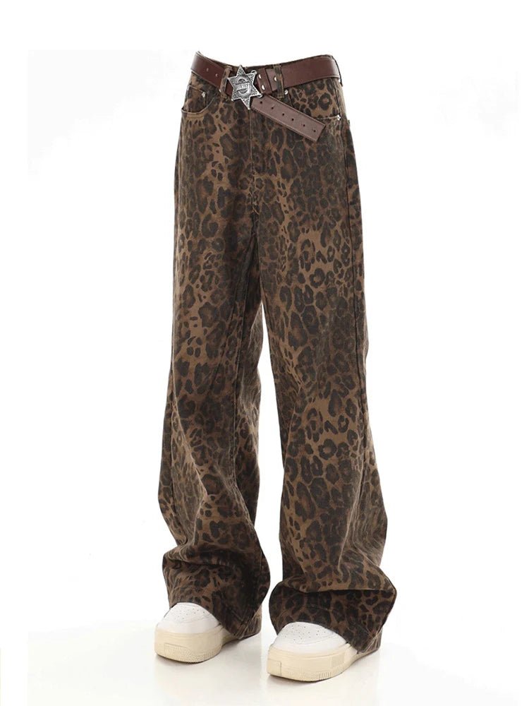 Urban Safari: Women's Y2K Leopard Print Baggy Jeans - OnlineshopLand