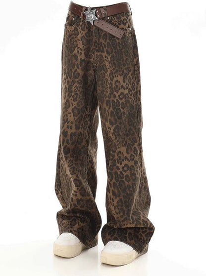 Urban Safari: Women's Y2K Leopard Print Baggy Jeans - OnlineshopLand