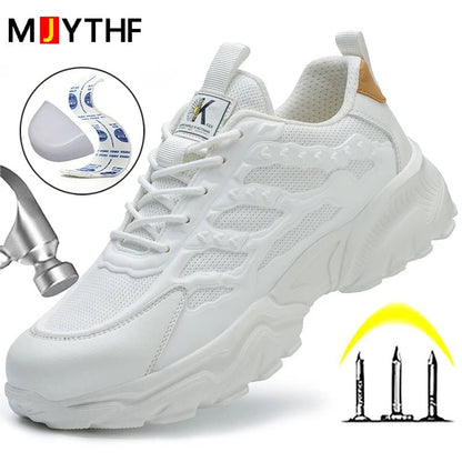 White Safety Shoes Men Steel Toe Sneakers - OnlineshopLand