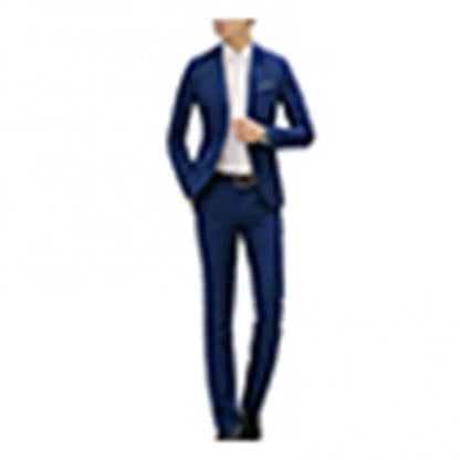 2Pcs Fashion Men Solid Color Lapel Button Long Sleeve Slim Blazer - OnlineshopLand
