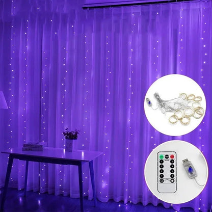 3M LED Curtain Garland Fairy String Lights Christmas Holiday Party Wedding Decoration USB Remote 8 Modes Waterfall Lighting - OnlineshopLand
