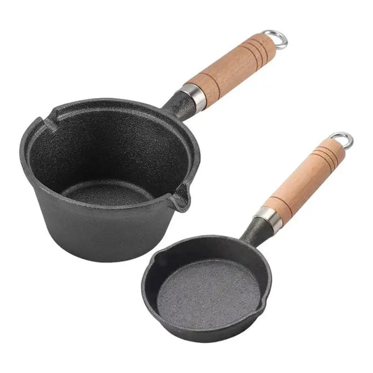 Egg Pan Cast Iron Skillet Frying Pan With Wooden Handle Small Skillet Pan Cooking Pot For Indoor Outdoor Camping Soup Sauce Pan - OnlineshopLand