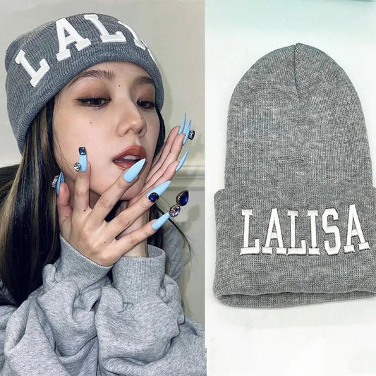 LISA LALISA Knitted Collection Wool Hat Fashion Embroidery Couple Hat Letter Beanie Cap Cute Casual Hat Men Women Accessories - OnlineshopLand