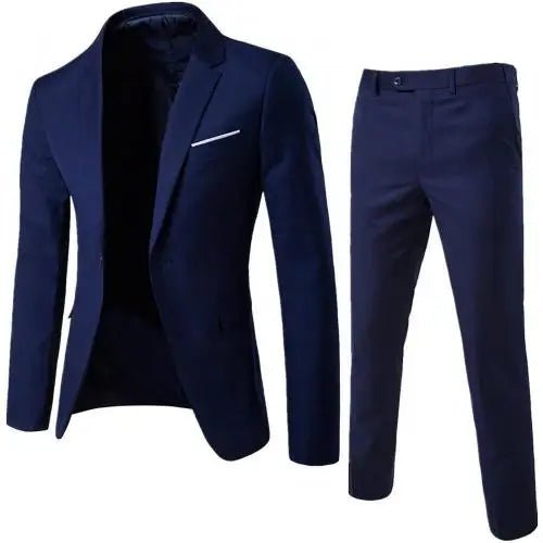 Men Suits Solid Color Long Sleeve Lapel Slim Button Business Suit Blazer Sets - OnlineshopLand