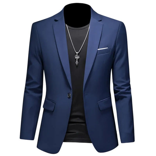 Mens Solid Color Suit Jacket High Quality Business Slim Fit Casual Blazers - OnlineshopLand