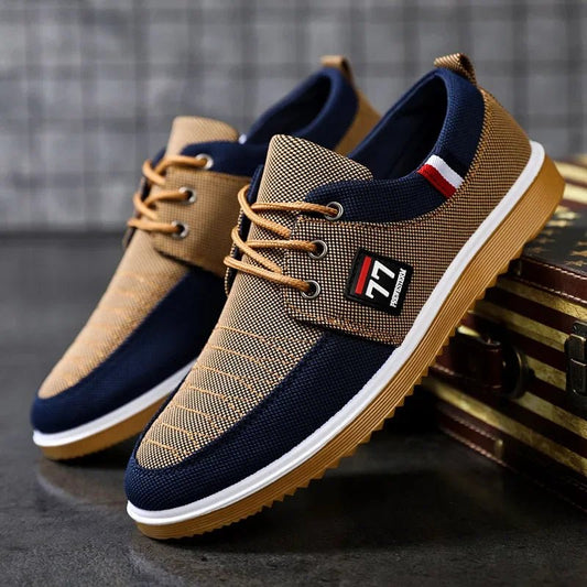 New Men's Canvas Shoes Lightweight Sports Shoe Casual Mesh Breathable Vulcanized Shoes for Men Classic Fashion Lace Up Work Shoe - OnlineshopLand