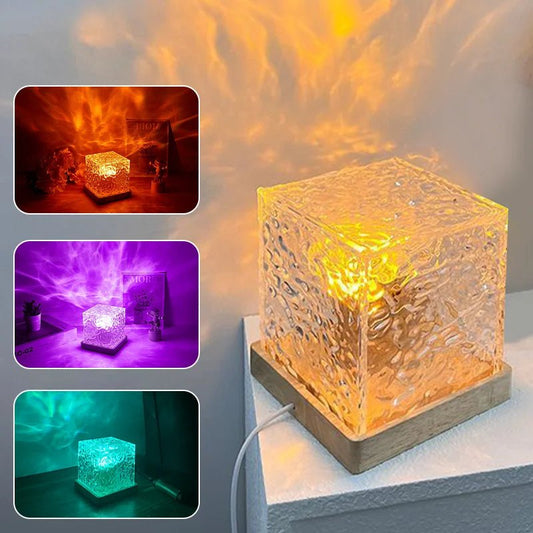 Rotating Dynamic Water Ripple Night Light Creative Bedhead Flame Atmosphere Light Romantic square Starry Sky Projection Light. lamps - OnlineshopLand