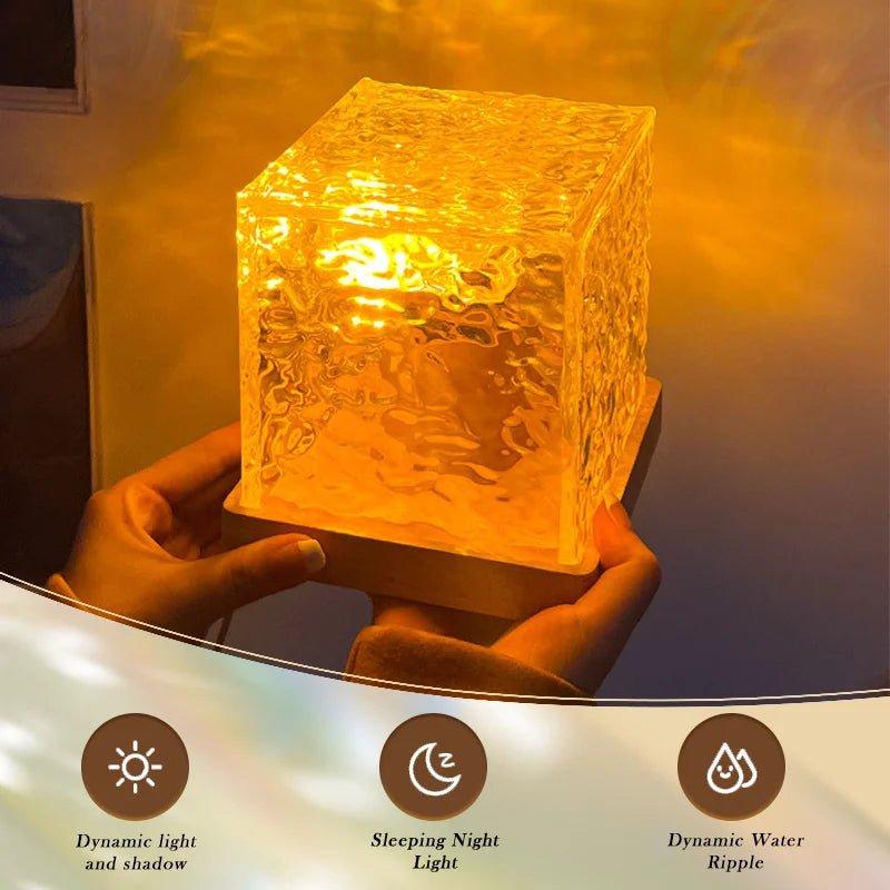 Rotating Dynamic Water Ripple Night Light Creative Bedhead Flame Atmosphere Light Romantic square Starry Sky Projection Light. lamps - OnlineshopLand